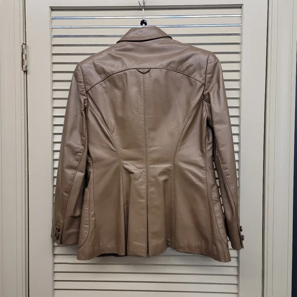 Etienne Aigner leather jacket tan 6P - Picture 2 of 5